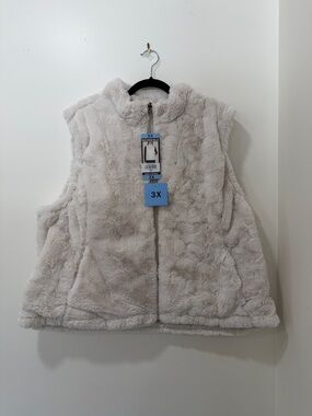 Nicole Miller Plush Faux Fur Sleeveless Zip Vest - Reversible - Size 3X
